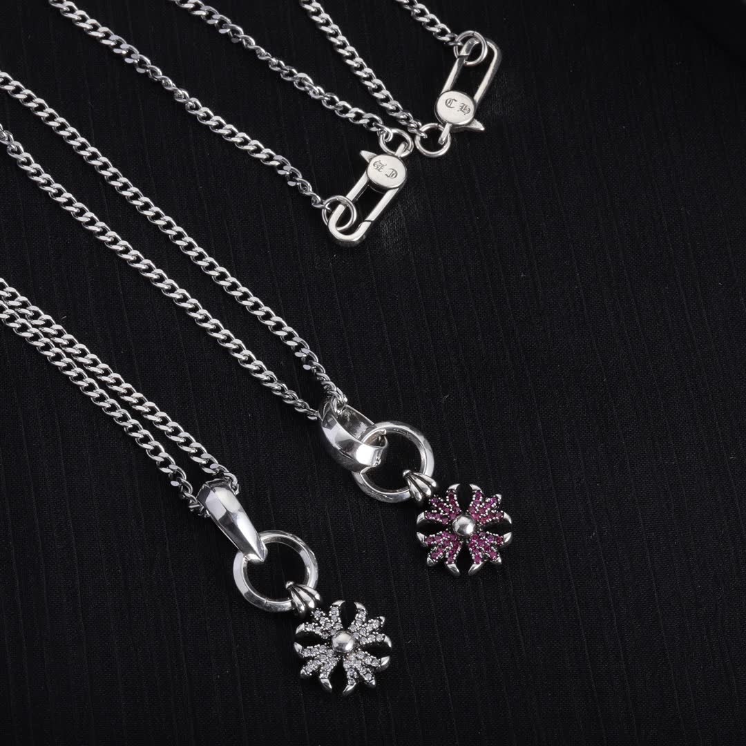 Chrome Hearts Silver Flower Charm Necklace